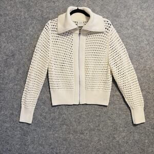 Varley Sweater Womens Medium Cream Cotton Eloise Full Zip Jacket Knit Collar